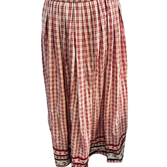 Vintage Tofana Austrian Dirndl Skirt – Red/White Check, Floral Border, Pleated - Picture 2 of 4
